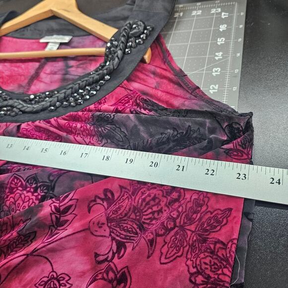 Vintage Y2K Dressbarn Blouse Womens Size 2X Red Velvet Floral Beaded Whimsygoth - Picture 8 of 10